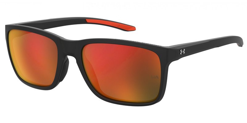 UA Hustle Rectangular Sunglasses, Shiny Black Frame w/ Infrared Mirror Lenses