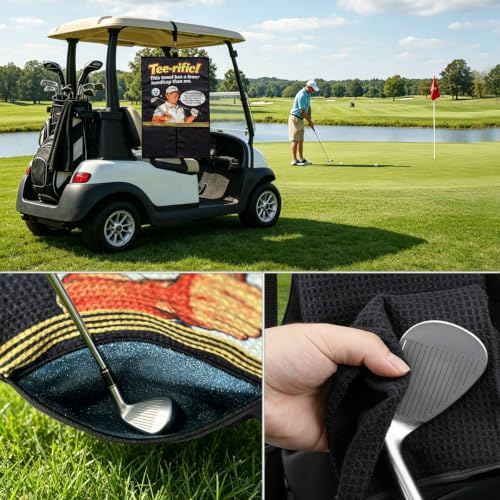 Golf Towel with Club Cleaning Bags & Ball Cleaner Pouch - 24x16"