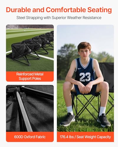 Portable Folding Bench - 6-Person Seating with Storage Pockets & Carry Bag