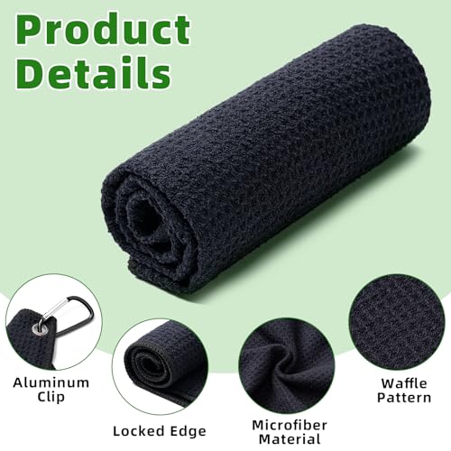 Golf Towels 3 Pack - Microfiber with Carabiner Clip, Navy Blue/Black/Gray