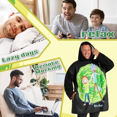 Rick and Morty Oversized Fleece Blanket Hoodie for Men & Teens - Sherpa Lined, Cozy Gift