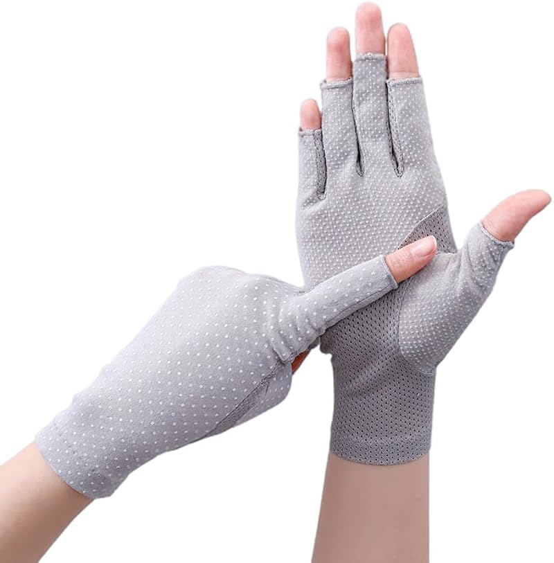 Women’s Fingerless Sunblock Gloves - UV Protection - Grey