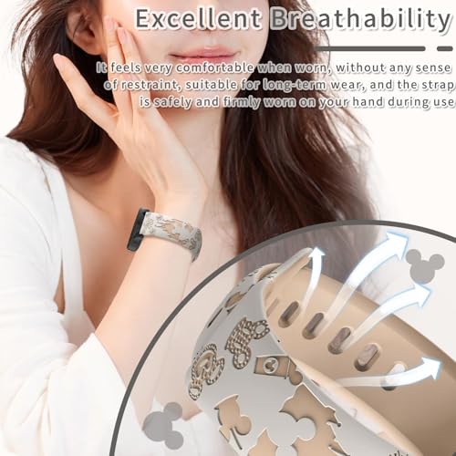 22mm Engraved Silicone Watch Band - Breathable Soft Strap - Starlight & Milk Tea
