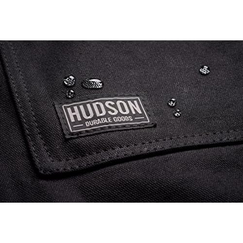 Hudson Durable Goods Heavy Duty Waxed Canvas Apron for Men and Women, Adjustable Crossback Work Apron with Tool Pockets, Water-Resistant - Fits up to XXL, Black