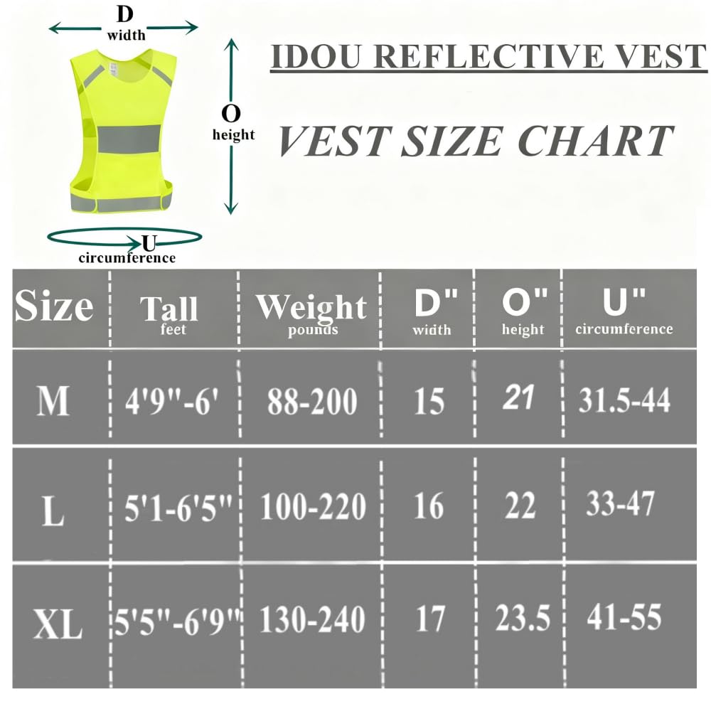IDOU Reflective Vest Safety Running Gear with Pocket, Ultralight &Adjustable Waist&360°High Visibility for running,Jogging,biking,motorcycle,walking,women & men (neon yellow, X-Large)