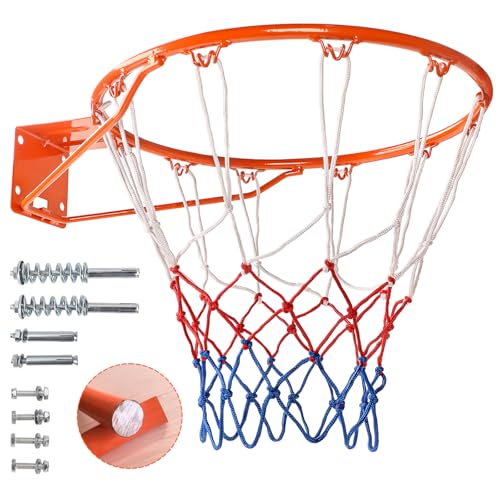 Dripex 18-Inch Orange Basketball Rim with Breakaway Spring & All-Weather Net