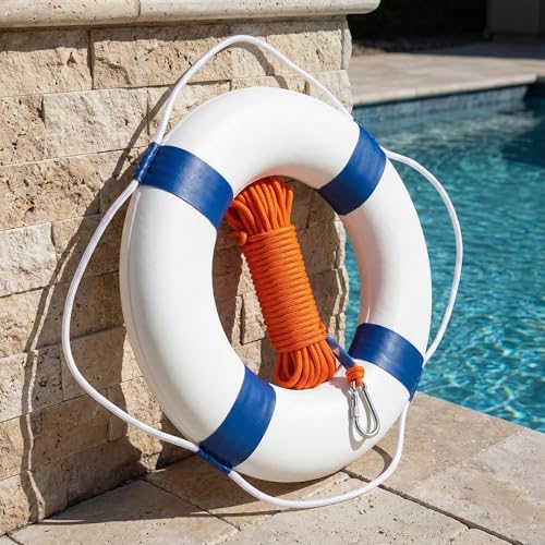 20-Inch Pool Safety Throw Ring Buoy with Rope, Blue w/ 98.4ft Rope