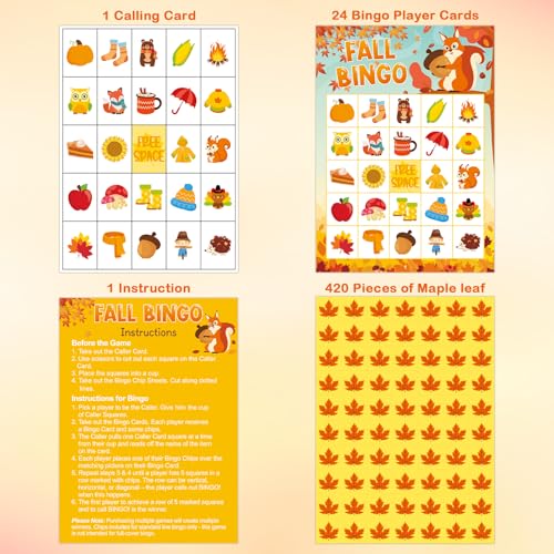Fall Bingo Game Cards - 24 Players Autumn Party Activity