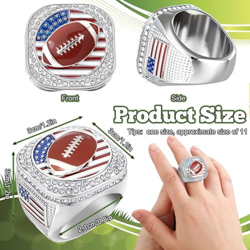 Championship Ring Display Set - 6 Rings with Case - Silver Football