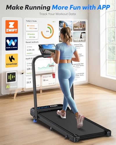 Foldable Walking Pad Treadmill with Incline and Handle Bar - Black