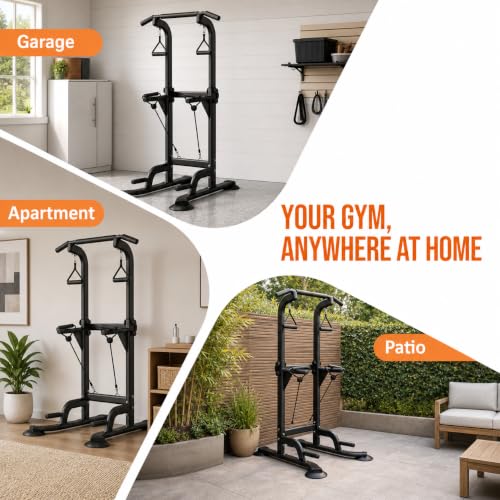 Adjustable Power Tower Pull Up & Dip Station - Black