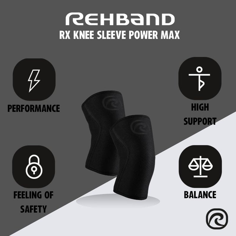 Rehband 7mm Power Max Knee Compression Sleeve for Strength Sports, Competition Grade, Neoprene Knee Sleeves for Bodybuilding & Heavy Powerlifting, Colour:Carbon/Black - 1 Pair, Size:Large