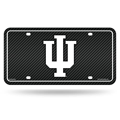Indiana Hoosiers Carbon Fiber Metal Auto Tag - Black