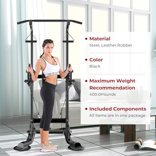 Power Tower Pull Up Bar - Adjustable Height Dip Station - Black-02