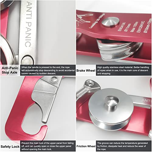 S.E.PEAK CE Climbing Self-Braking Descender Anti-Panic Red 10-12.5mm Rope