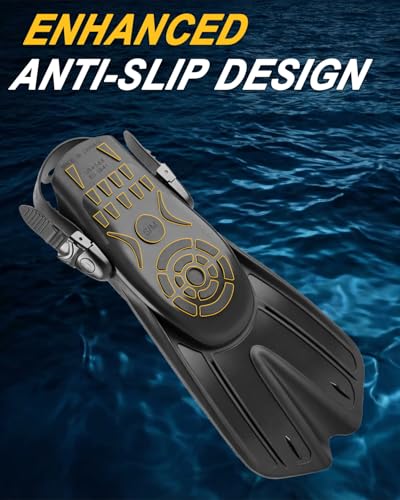 Adjustable Diving Fins for Adults - Open Heel Swim Flippers - Black L/XL