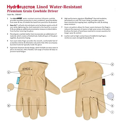 Kinco 398HKP HydroFlector Thermal Lined Water-Resistant Premium Grain Cowhide Leather Winter Gloves