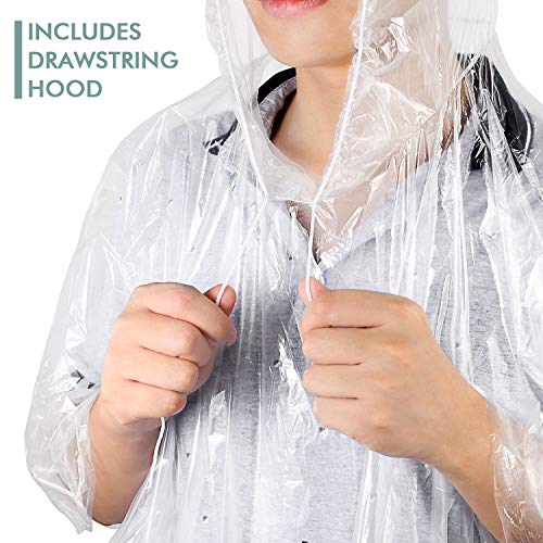 Disposable Rain Poncho with Hood for Adults - Clear, 2-Pack