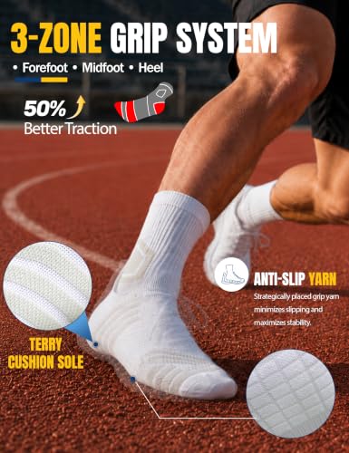 TENYSAF Men’s 9-13 White 360° Arch Support Compression Running Socks – A White