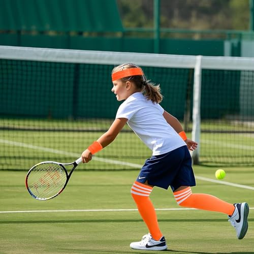 Retro Sweatbands and Striped Socks Set - Solid Orange