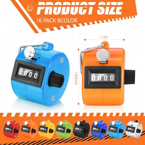 Bright Color 16 Pcs Hand Tally Clicker Counter 4-Digit Counting Aid