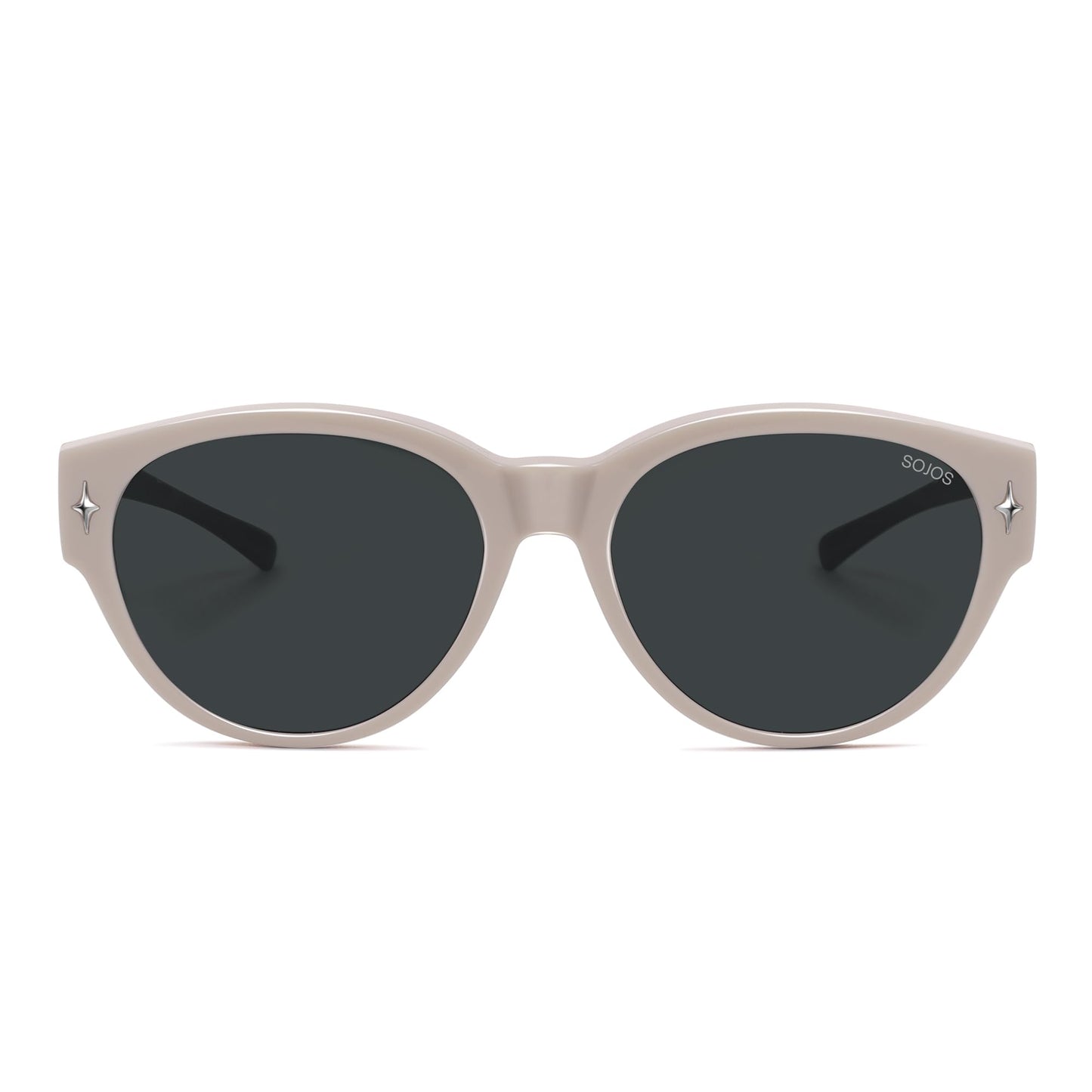 SOJOS Cat Eye Polarized Fit Over Glasses Sunglasses for Women, Trendy Cateye Wrap Around Shades for Women SJ2658, Dark Beige Frame/Grey Lens