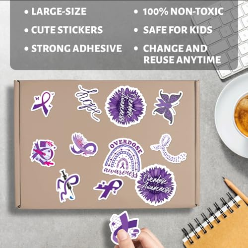 Overdose Awareness Purple Ribbon Stickers Pack Vinyl Inspirational Empowerment Quote Decals 50Pcs Mental Health Endometriosis Support for Laptop Water Bottles Teens Adults