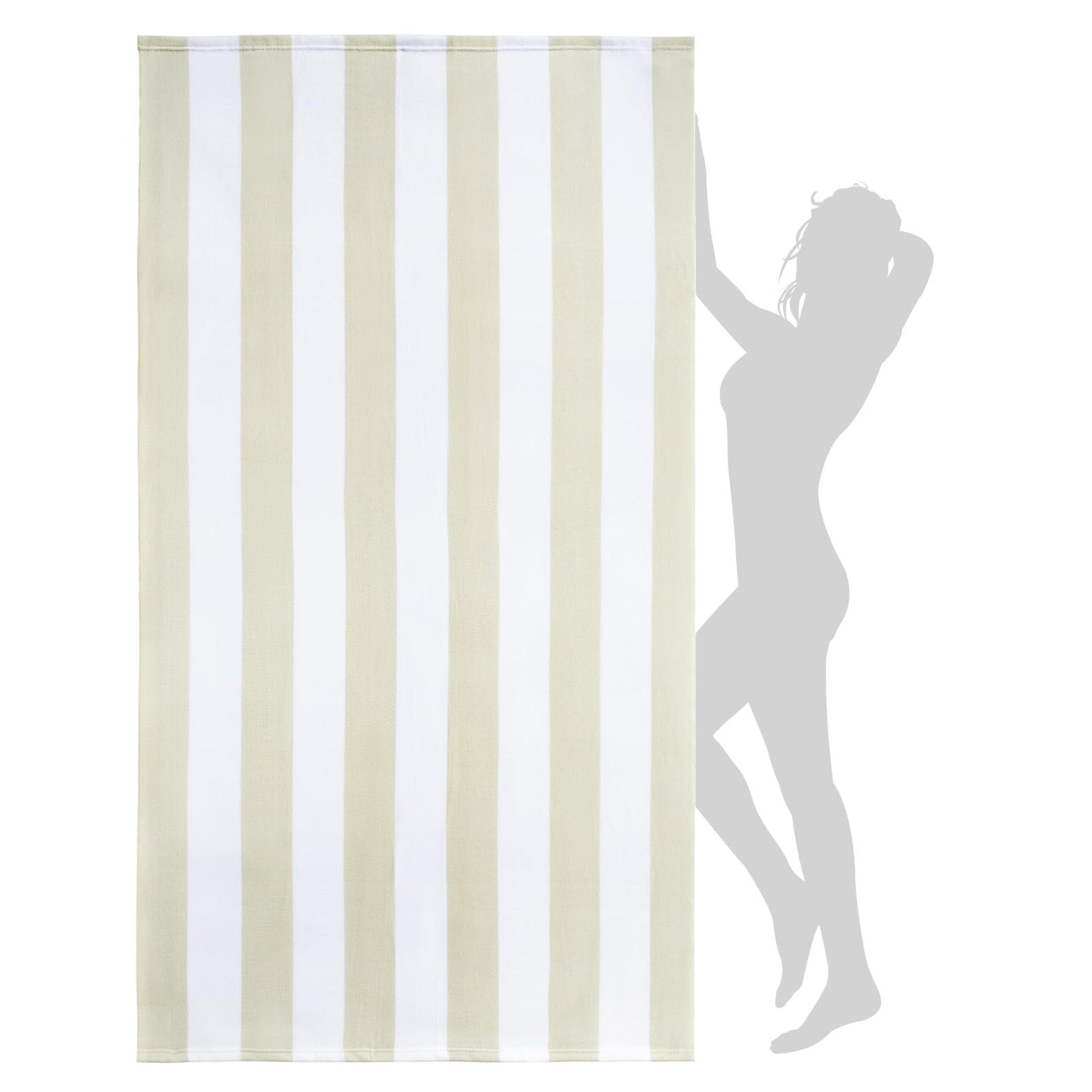 WILFA Extra Large Beach Towel - Oversized Mircofiber Beach Towel 40'' x 70'', XL Striped Lightweight Pool Towel, Big Cabana Swim Travel Towel for Adults Mens Women,Beige