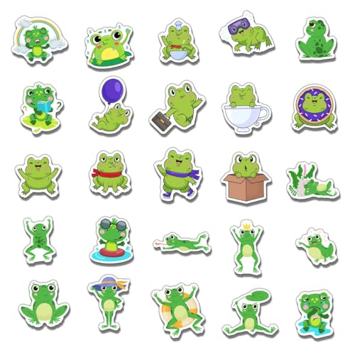 Pack 50 Pcs Cute Animal Frog Stickers for Water Bottles Waterproof Laptop Luggage Helmet Computer Phone Case Teens Adults Girls Boys Aesthetic Sticker Packs Small Vinyl Decals