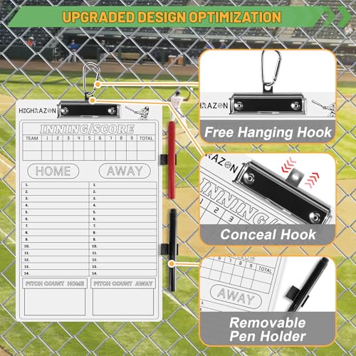 Baseball Coaches Clipboard - Double-Sided Dry Erase Whiteboard with Marker - White