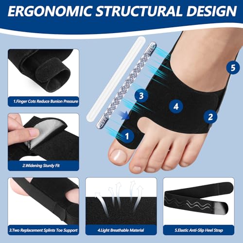 Bunion Corrector Splint - 2 PCS Adjustable Big Toe Straightener - Black - One Size