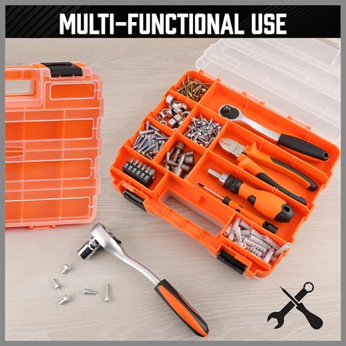 HORUSDY 2-Pack Double Side Parts Organizers, 34-Compartments Tool Box with Removable Dividers, Small Hardware Storage Case for Screws, Bolts, Nuts, Nails, DIY, Crafts, Fishing Gear & Small Parts