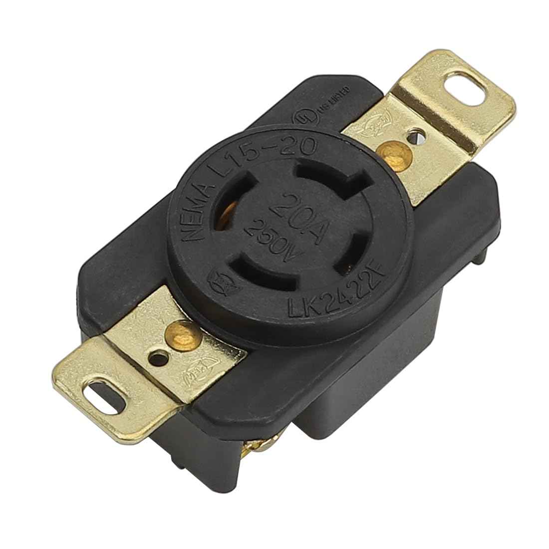 Nema L15-20R 20A 250V 3 Pole 4 Wire Industrial Grade Locking Female Receptacle Connector, Industrial Twist Lock L15-20 20-Amp Generator Receptacle. UL CUL certificated LK-2422F