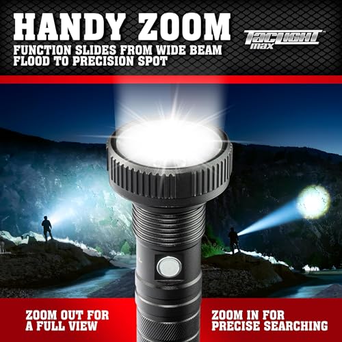 TacLight Max 3 Pk Rechargeable Flashlights High Lumens, LED Tactical Flashlight for Emergency and Camping, High Powered Bright Flash Light, Waterproof, Zoom Function