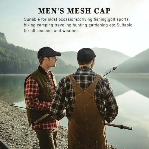 Xinveen Men's Black Mesh Newsboy Cap - Breathable Summer Ivy Hat, Adjustable