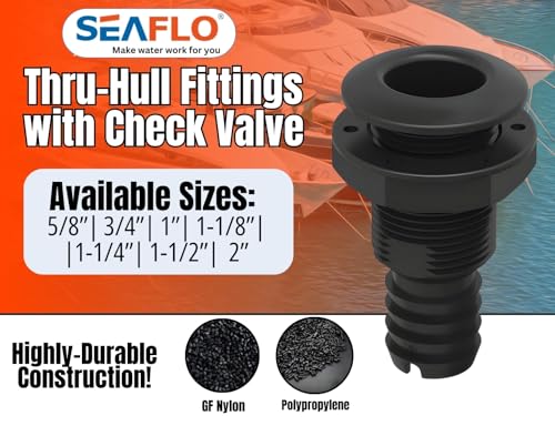 Thru Hull Fitting with Check Valve - 5/8", Black, 1-Pack