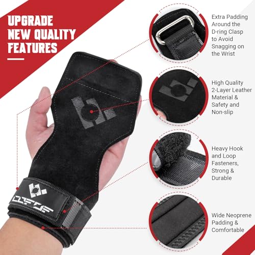 Weight Lifting Wrist Straps - Double-Layer Leather with Neoprene Padding, Adjustable Fit for 6.3-8 Inch Wrists