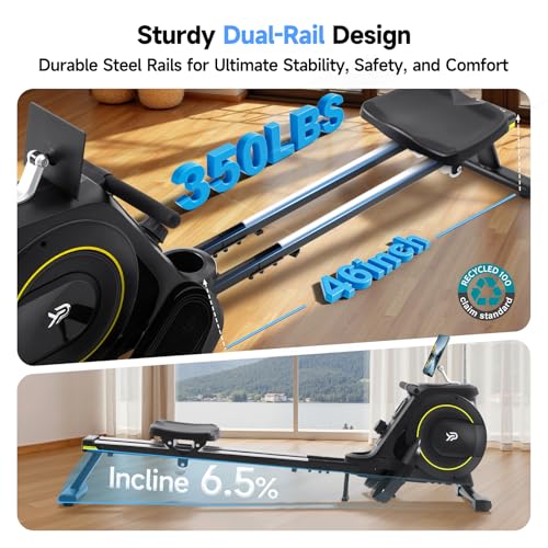 Compact Rowing Machine for Home - 350 LB Capacity, 16-Level Magnetic Resistance, Black