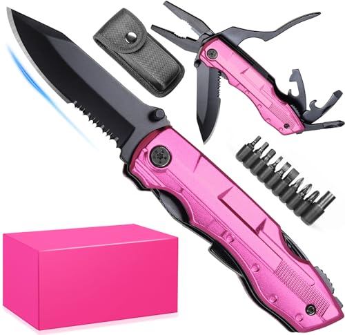 LAGERFEY Pink Multitool Knife for Women - 20-in-1 Portable Gift for Camping, DIY & Everyday Use