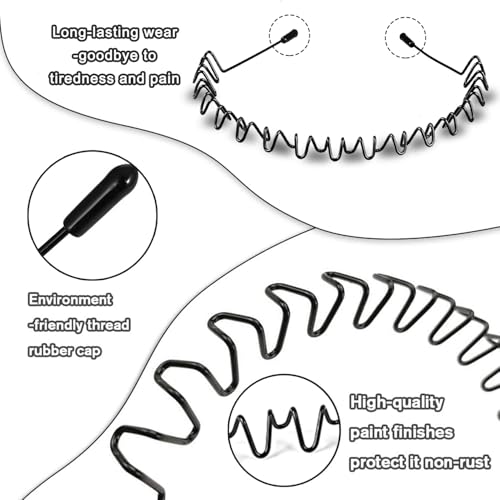 Metal Headband for Men - Non-Slip Wave Hair Band, Black-H