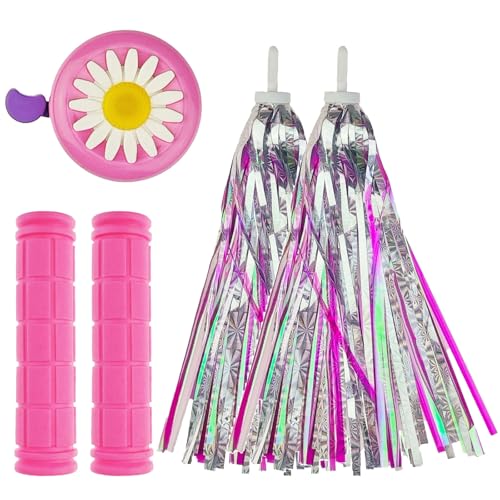 Bicycle Accessories Set - Pink Bike Bell, Streamers & Grips
