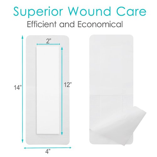 Extra Long Adhesive Island Dressing 10 Pcs, 4"x14" Knee Replacement Surgery Gauze Bandages Wound Breathable Bordered Hip Surgery Back Incision Post Surgical Recovery Individually Wrapped