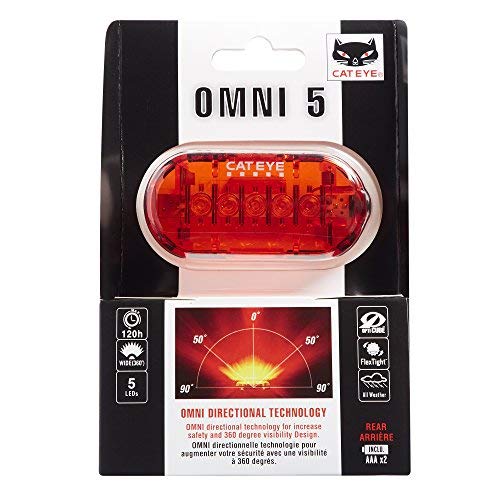 CATEYE Omni 5 Bike Safety Light – IPX4 Waterproof 5 LED Safety Light with 360° Visibility, Multiple Flashing Modes, AAA Battery, 200+ Hour Runtime, Fits Road, Urban, MTB & Kids Bikes