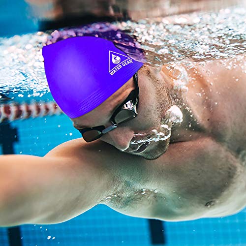 Latex Swim Cap for Long Hair - Durable Unisex Athletic Cap - Purple