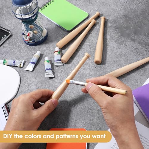 Mini Wooden Baseball Bats - 6 Inch Unfinished Craft Set (6 Pcs)