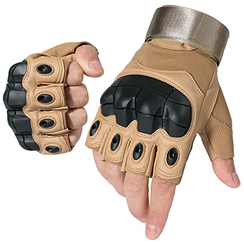 Tactical Fingerless Gloves - Breathable Anti-Slip - Brown Medium