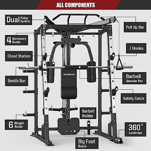 2000LBS Smith Machine Power Cage with LAT Pull-Down - Black / S4