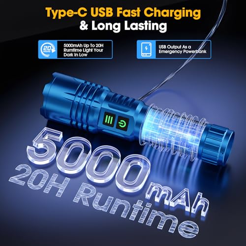 Hoxida UV Flashlight Blacklight & White Light, 395nm for Pet Urine Detection, Blue - 2-in-1 Rechargeable Torch