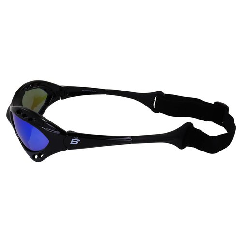 Birdz Eyewear Seahawk Padded Polarized Sunglasses 3 Pairs w/Strap Water Sports Surfing Kayaking Jetski Black Frame w/Blue Pink & Purple Mirror Lenses