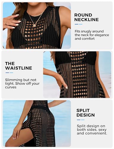 Buauty Women’s Black Maxi Swim Cover Up Dress, Small — Sleeveless Beach Dress